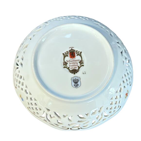 Schumann Arzberg Bavaria Reticulated Porcelain Plate Floral Gold Trim Germany - Picture 2 of 2